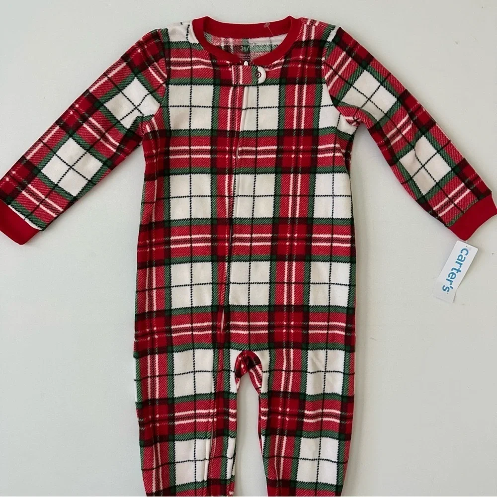 Carter's Red and White Plaid Footed One Piece Pajama Size 3T